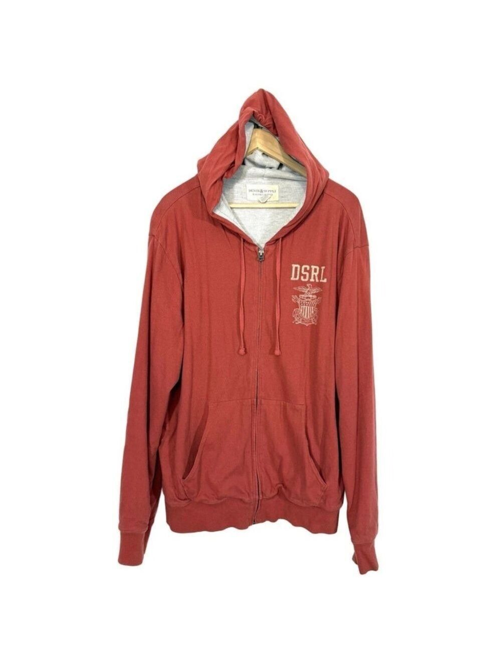 Denim & Supply Ralph Lauren DSRL Orange Zip Up Hoodie Sweatshirt Mens XXL Cotton